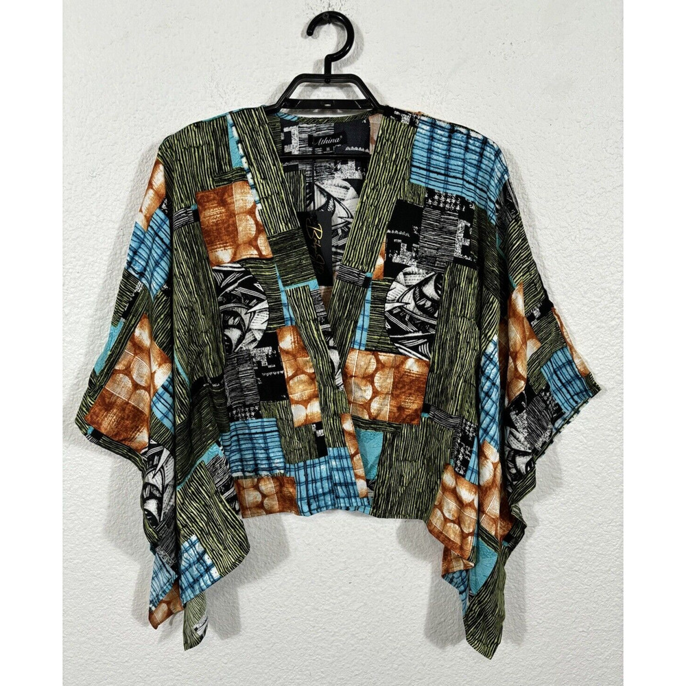 Athina Paradise Cove Kimono Top Womens Medium Multiprint 3/4 Sleeve Multicolor‎